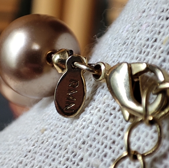 Faux Chocolate Champagne Pearl and Pink Bead Necklace RMN Roman Vintage - Picture 8 of 8